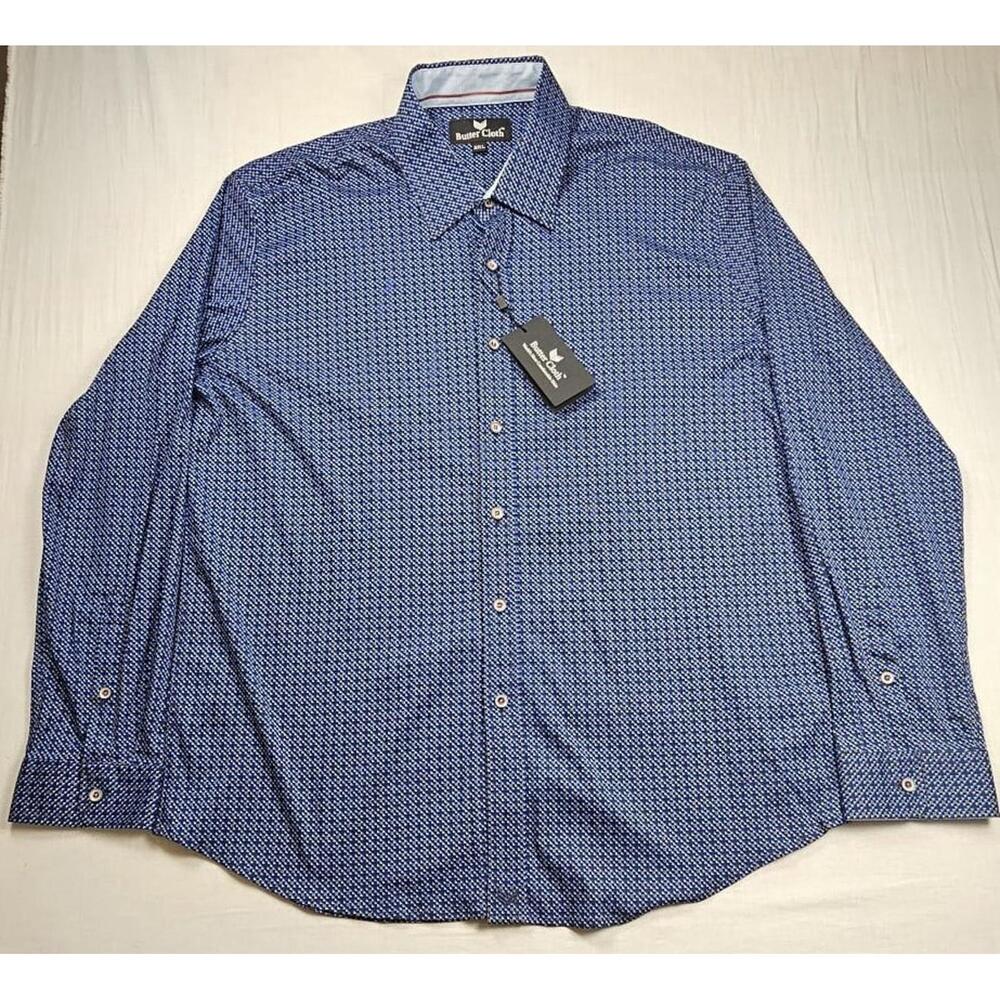 Butter Cloth Shirt Mens 2XL Blue/Black Gingham Check Regular Fit‎ NWT